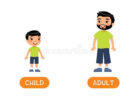 Opposites, Age Concept, ADULT and CHILD. Foreign Language Educational Flash Card Vector Template ...