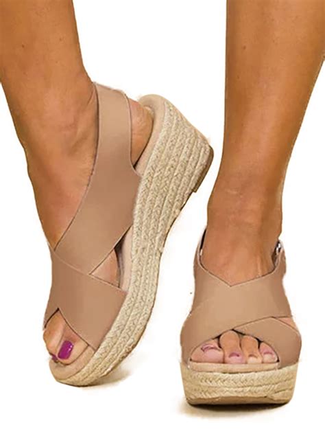 Women Wedge Platform Sandals Espadrille Slingback Ankle Buckle Peep Toe ...