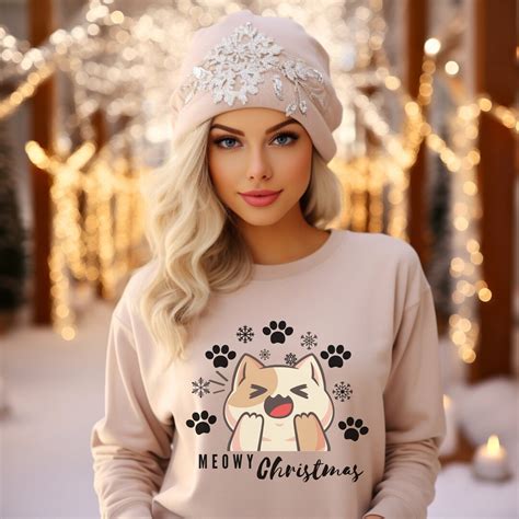 Meowy Christmas Sweatshirt for Womens, Merry Christmas Sweatshirt, Crewneck Sweater, Merry ...