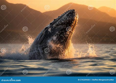 Baby Humpback Whale Breaching at Golden Hour Stock Illustration ...