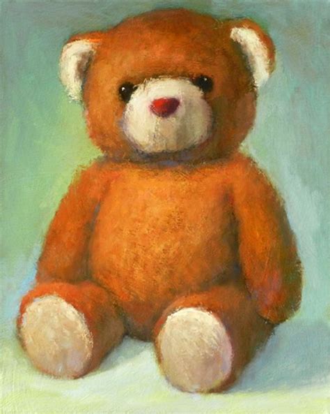 an oil painting of a brown teddy bear