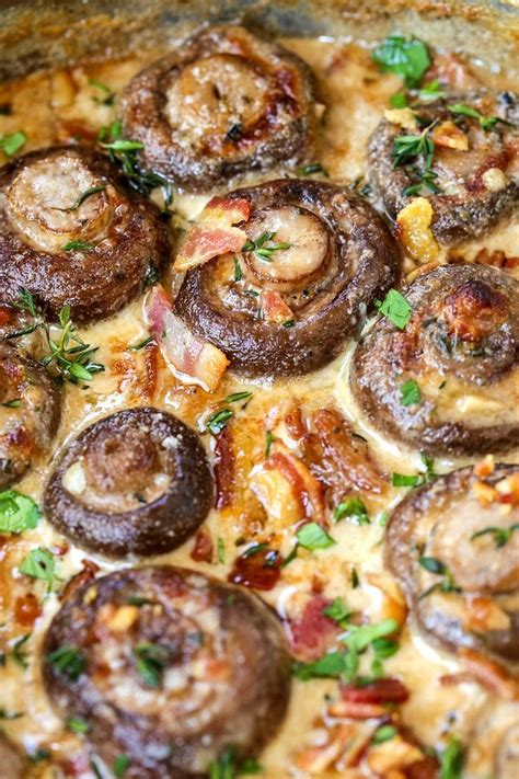 These Creamy Bacon Mushrooms are the low carb side dish you'll be ...