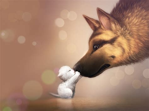 Puppy kiss art wallpaper | cute | Wallpaper Better