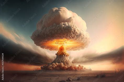 Nuclear explosion. Atom bomb explosion and mushroom cloud exploding ...