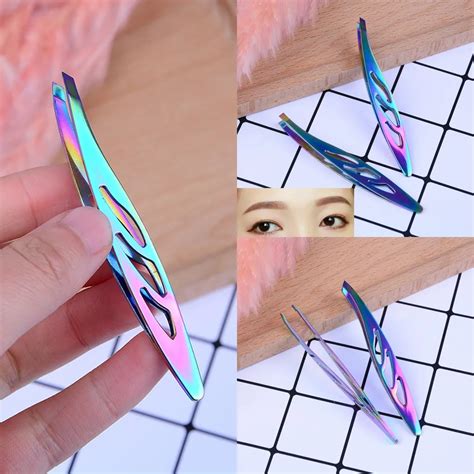 New 1PC Angled Slanted Eyebrow Tweezers Stainless Steel Face Hair Removal Eye Brow Trimmer ...