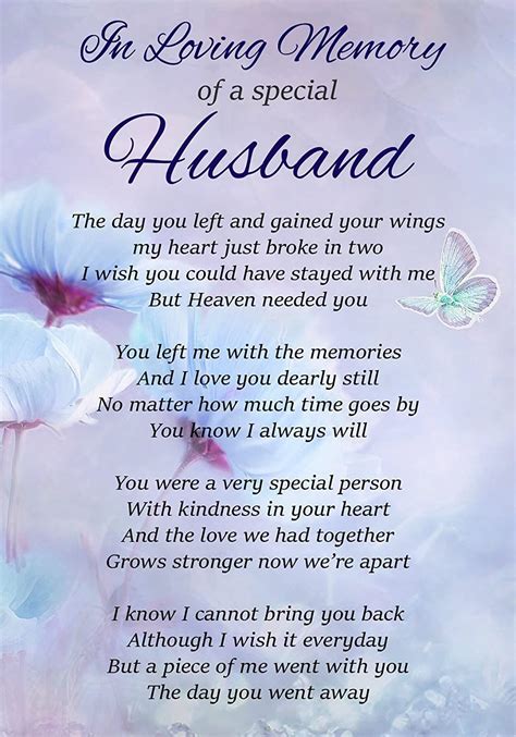 In Loving Memory Of A Special Husband Memorial Graveside Funeral Poem Keepsake Card Includes ...