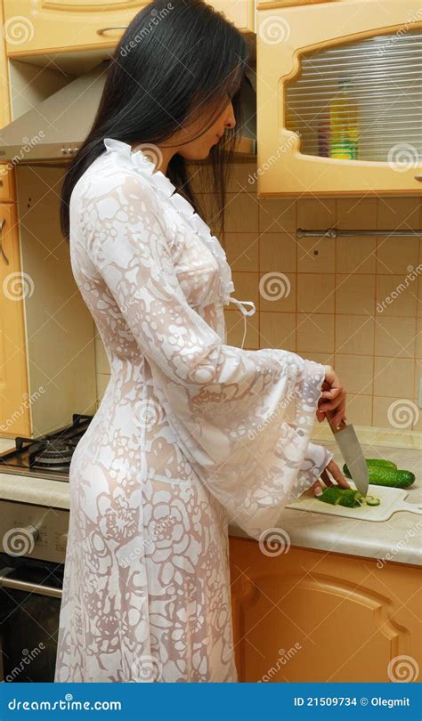 Woman Cooking in the Kitchen. Stock Photo - Image of seductive ...