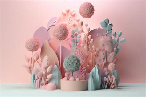 Premium AI Image | Paper art with a pink background and a small round house on the left.