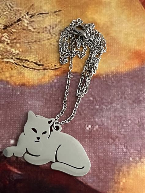 Cartoon Cat Pendant Necklace Stainless Steel Cat Necklace - Etsy