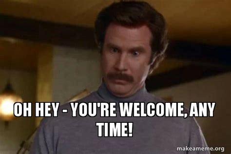 Oh hey - you're welcome, any time! - Ron Burgundy I am not even mad or That's amazing (Anchorman ...