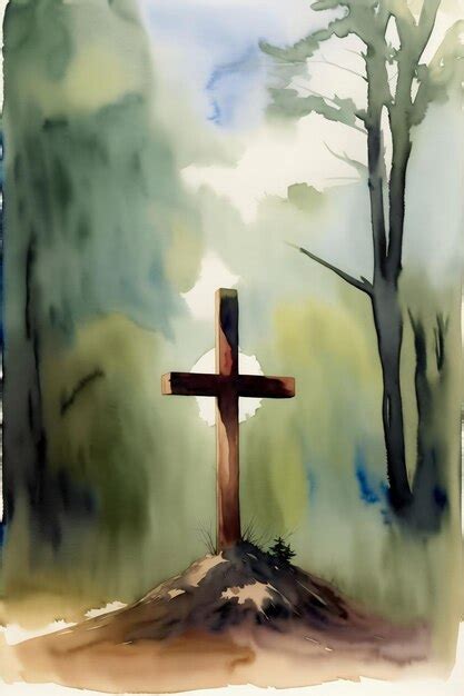 Premium Photo | A Painting Of A Cross On Top Of A Hill