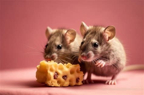 Premium AI Image | Two rats eating a piece of cheese