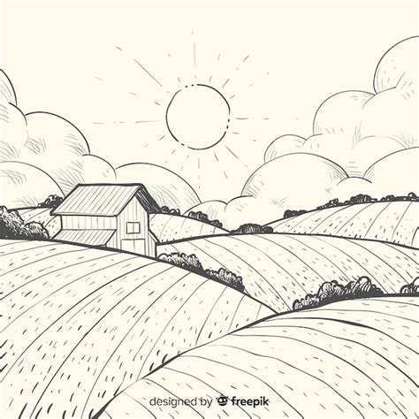 Hand drawn farm landscape Vector | Free Download