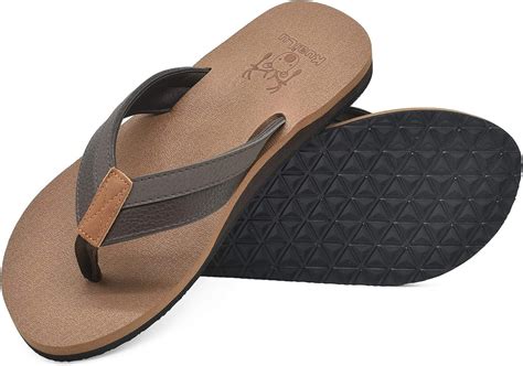 Amazon.com | KuaiLu Men's Yoga Mat Leather Flip Flops Thong Sandals with Arch Support | Sandals