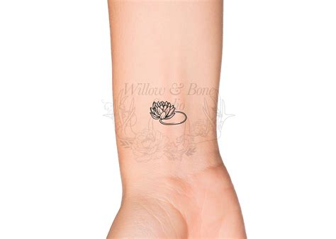 July Birth Month Flower: Water Lily and Lily Pad Temporary Tattoo Birth Flower Outline Tattoo ...