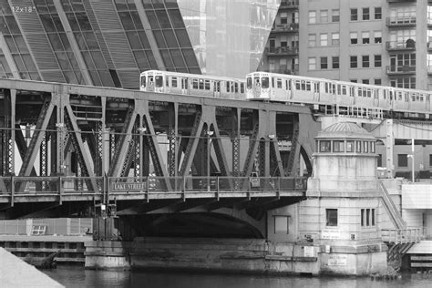 Chicago L Train picture, Two Chicago CTA Trains crossing a Bridge, large Chicago art print ...