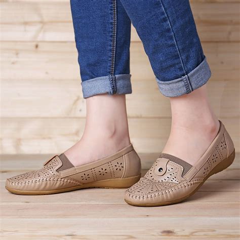Women Casual Soft Leather Hollow Slip On Black Flats Shoes | Black flats shoes, Black flats ...