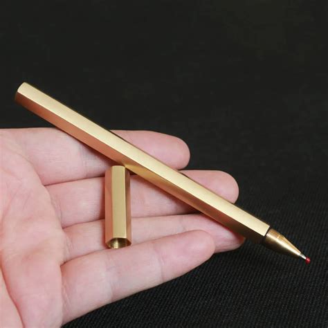 Mini Metal Brass Gen Pen Luxury Hexagon 0.5mm Writing Pens Ink Black Color Frosted Grinding Pen ...