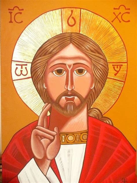 a painting of jesus holding his finger up