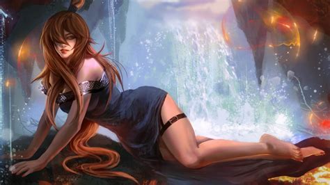 Wallpaper : women, redhead, fantasy art, anime girls, barefoot, Naruto Shippuuden, cave, hair in ...