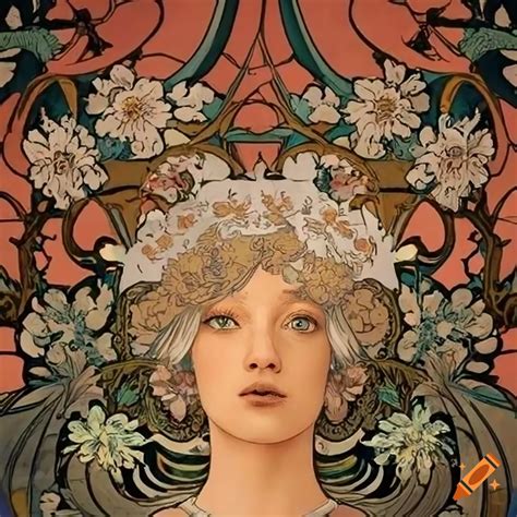 Detailed art nouveau inspired floral wallpaper pattern on Craiyon