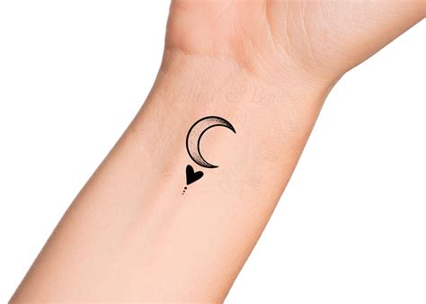 Crescent Moon Dotwork Heart Feminine Wrist Temporary Tattoo - Etsy