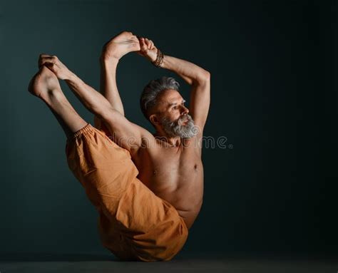 Old Man with Grey Beard Doing Yoga, Pilates, Fitness Training ...