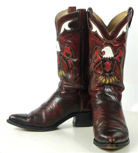 Texas Vintage Inlay Cowboy Western Boots Multicolor Eagles US Made Men's 10 D | oldrebelboots