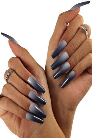 Press On Nails Dark Gray Glossy Ombre French Tip Coffin Nail Kit - TGC ...