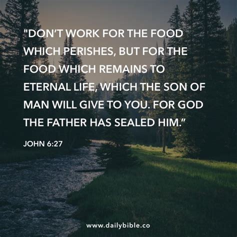 John 6:27 "Don’t work for the food which perishes, but for the food which remains to eternal ...