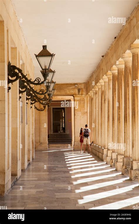 People tourists and holidaymakers in the Greek Palace of St Michael and ...