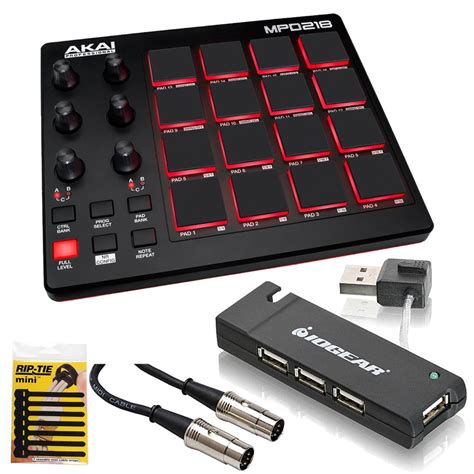 Akai MPD218 MIDI USB Pad Drum Beat Controller + 4 Port USB Hub + Cable ...