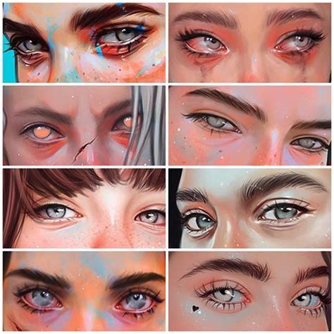 many different types of eyes are shown in this drawing style, including the upper half and lower ...