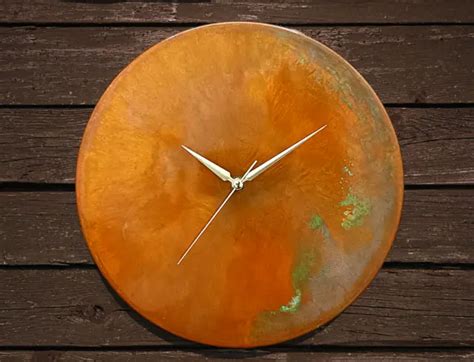 MODERN UNIQUE HANDMADE Orange Patina Copper Art Deco Wall Clock Wall Decor Gift $95.92 - PicClick