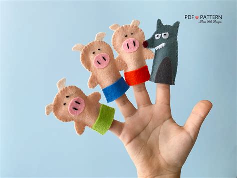 Toys & Games Toys Pretend Play Felt Animal Toy Three Little Pigs Finger ...