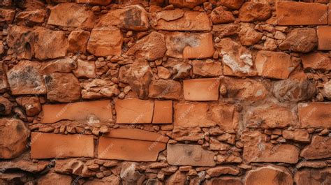 Premium AI Image | A wall of red clay bricks with a stone background