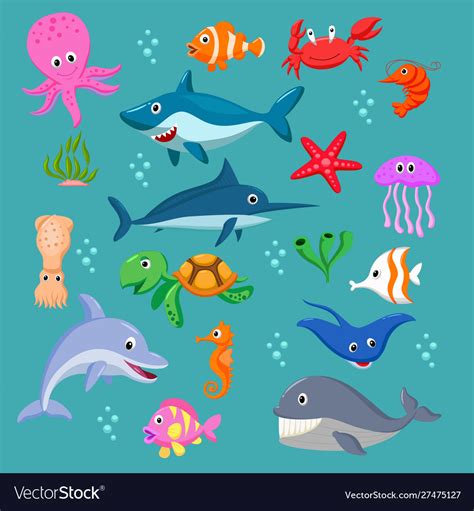 Set cartoon sea animals Royalty Free Vector Image