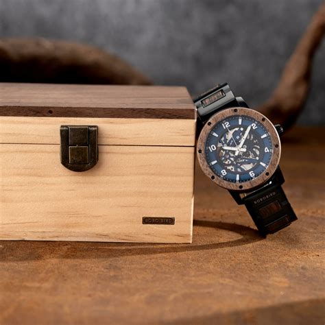 Skeleton Watches Automatic Mechanical Walnut Blue - X