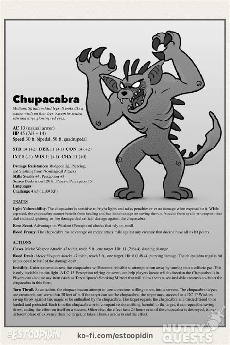 Chupacabra Stats | The chupacabra, D d monsters, Cryptozoology