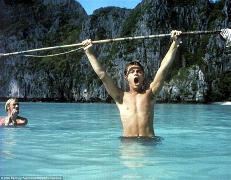 DiCaprio wades in the water of Maya Bay during a scene in the movie The Beach. In the film ...
