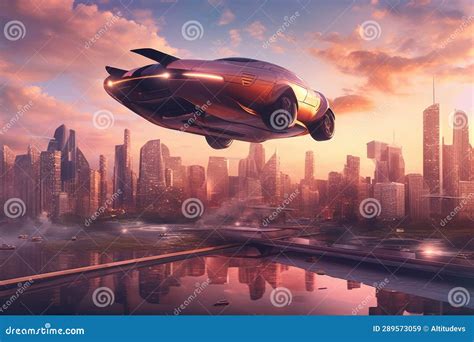 Futuristic Flying Car Hovering Above a City Skyline Stock Image - Image of transportation, city ...