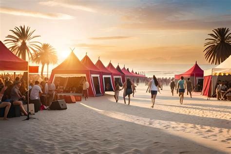 Premium AI Image | A group of people walking on the beach at sunset