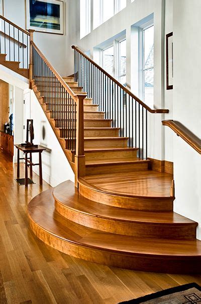 Rounded landing adds custom detail to straight stair. | Home stairs ...