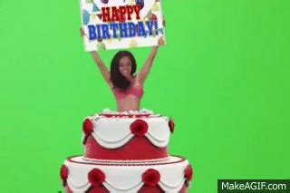 Happy birthday, girl jumps out of cake on Make a GIF