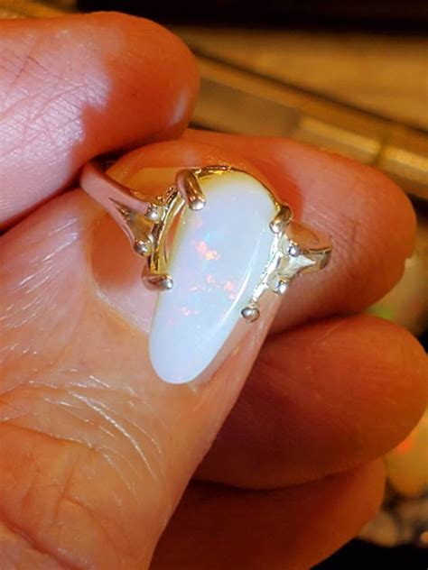 Opal Ring Australian White Opal Ring Fire Opal Natural - Etsy