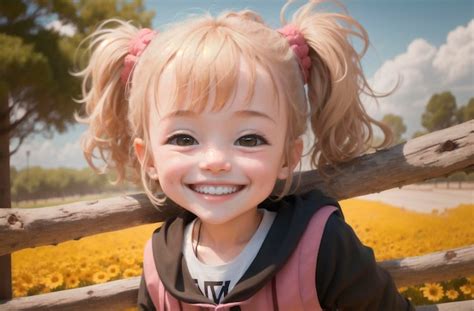 Premium Photo | Little positive girl in city park portrait of happy kid with smile on walk ...