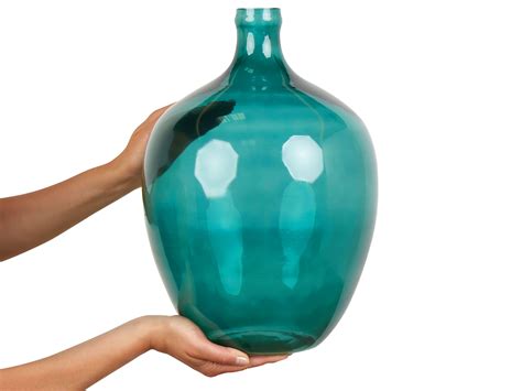 Glass Decorative Vase 39 cm Turquoise ROTI | Beliani.co.uk