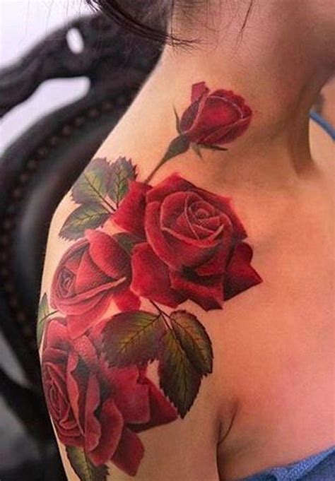 Beautiful Red Rose Shoulder Tattoo Ideas for Women - Ideas hermosas del tatuaje del hombro de ...