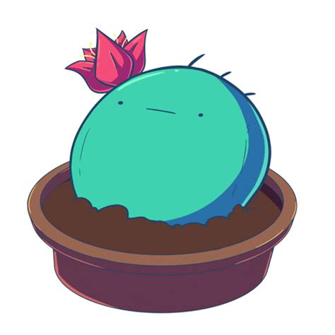 a green plant with a pink flower on it's head sitting in a pot