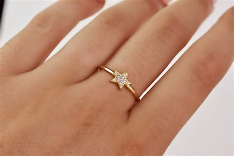 Star Ring / 14k Gold Star Ring / Diamond Star Ring / Delicate | Etsy